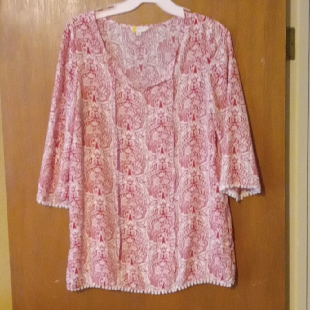 Crescent Red & White floral Boho Blouse